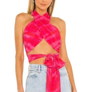 h:ours Rios Wrap Halter Top in Strawberry Tie Dye (medium)